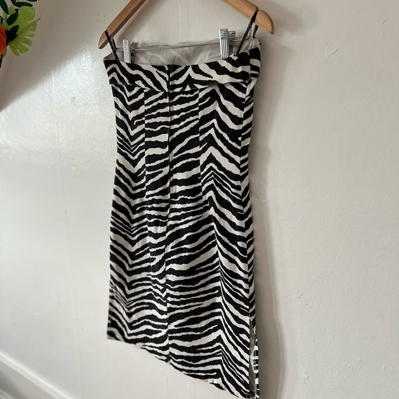 EUC VTG 90s L zebra stripe strapless dresss cotton/lycra side slits - Picture 15 of 16